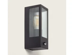 Ledkia Aplique de Pared Exterior Acero Inoxidable y Cristal Texturizado con Detector de Movimiento Gakom Negro Online