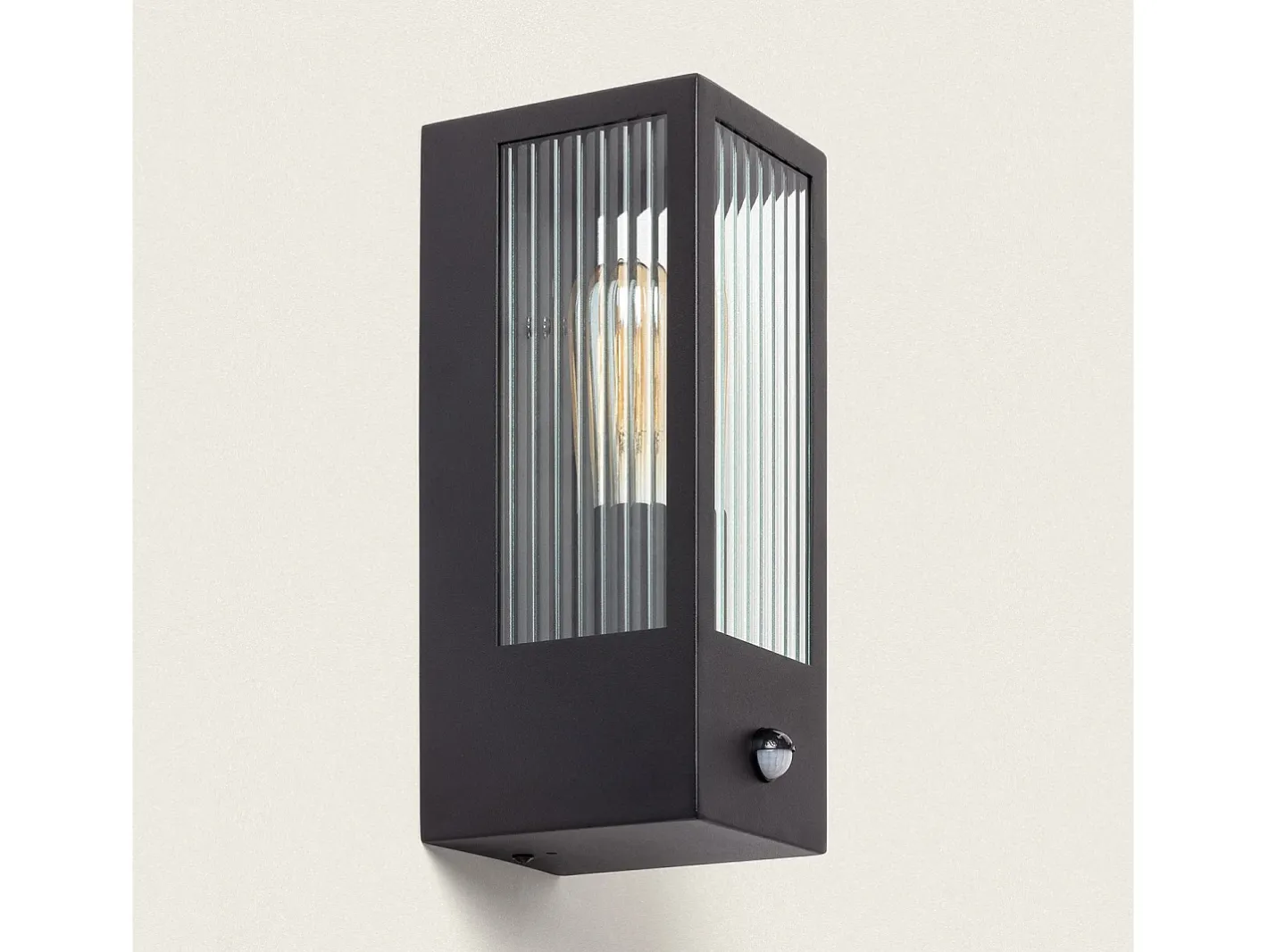 Ledkia Aplique de Pared Exterior Acero Inoxidable y Cristal Texturizado con Detector de Movimiento Gakom Negro Online