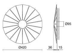 Hot Aplique de pared EYE estilo moderno - D. ø42 cm- small - interior- LED SMD- 14W- small- 3000K- y madera oscura Negro