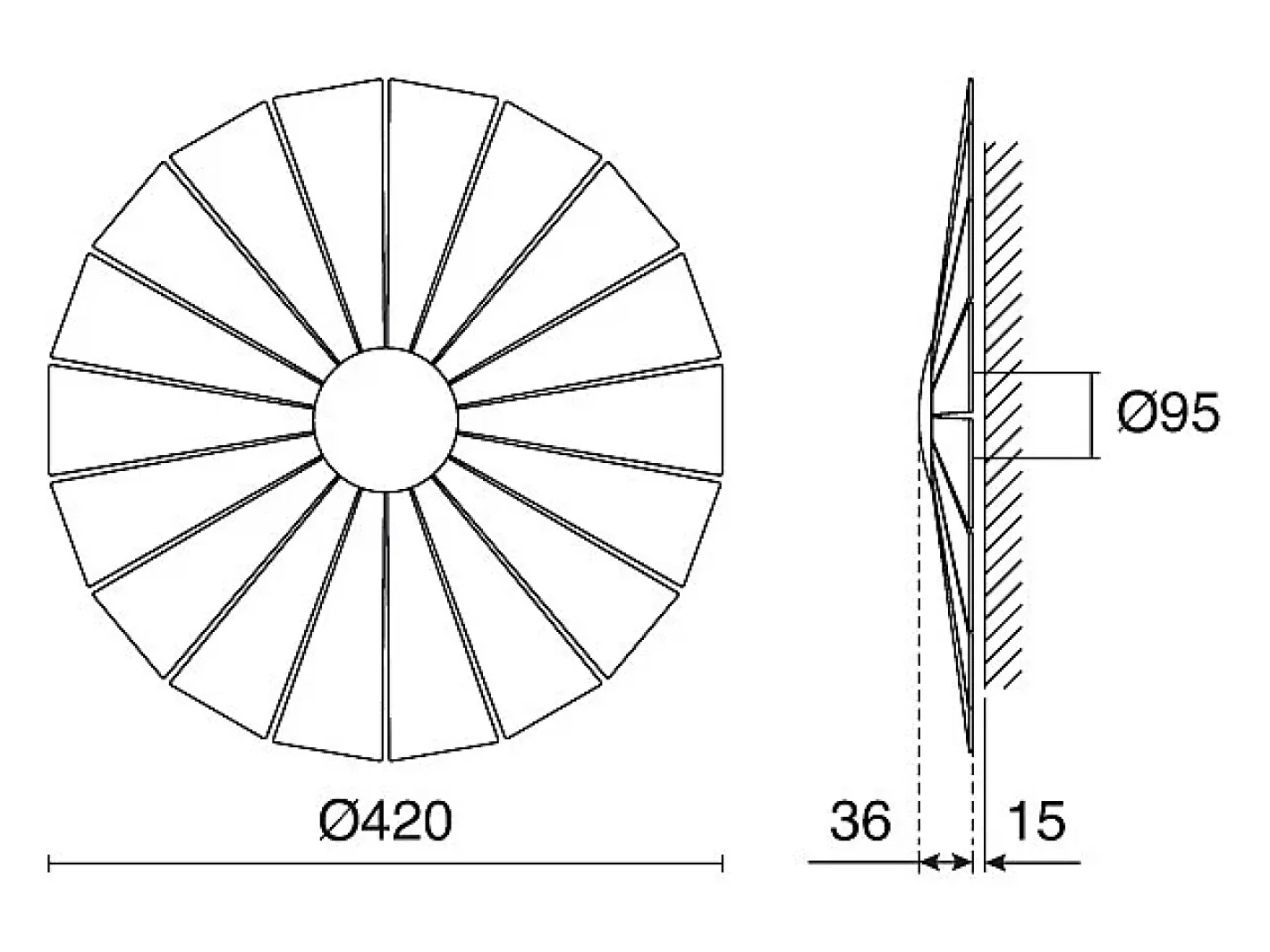 Hot Aplique de pared EYE estilo moderno - D. ø42 cm- small - interior- LED SMD- 14W- small- 3000K- y madera oscura Negro