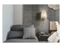 Aplique Para Pared-Aplique de pared FIRENZE estilo clásico - Alt. 43 cm - E27 60W + LED SMD 3W - 2x on&off - 2x USB - acero y algodón - niquel satinado y blanco - IP20 Gris
