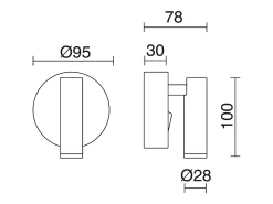 Outlet Aplique de pared MINIMAL estilo moderno y versátil - D. 9,5 cm - LED SMD 3W - 200lm y 3K - on&off - 300º y 90º grados - acero y Negro