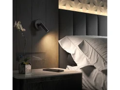 Outlet Aplique de pared MINIMAL estilo moderno y versátil - D. 9,5 cm - LED SMD 3W - 200lm y 3K - on&off - 300º y 90º grados - acero y Negro