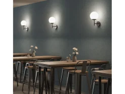 Aplique Para Pared-Aplique de pared OXY estilo clásico y atemporal - D. 20 cm x Alt. 32 cm - esfera opal ø20 - interior -E27 40W - IP40 - acero y Negro