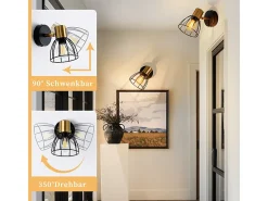 Outlet NETTLIFE Aplique de pared para interior , estilo vintage, , foco de pared de una bombilla, lámpara de pasillo, casquillo E14 (bombilla no incluida) Negro