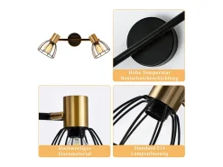 NETTLIFE Aplique Para Pared-Aplique de pared para interior , vintage, casquillo E14, , giratorio 350°, de metal, con 2 luces (bombillas no incluidas) Negro