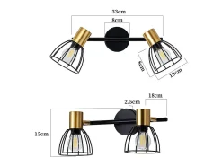 NETTLIFE Aplique Para Pared-Aplique de pared para interior , vintage, casquillo E14, , giratorio 350°, de metal, con 2 luces (bombillas no incluidas) Negro