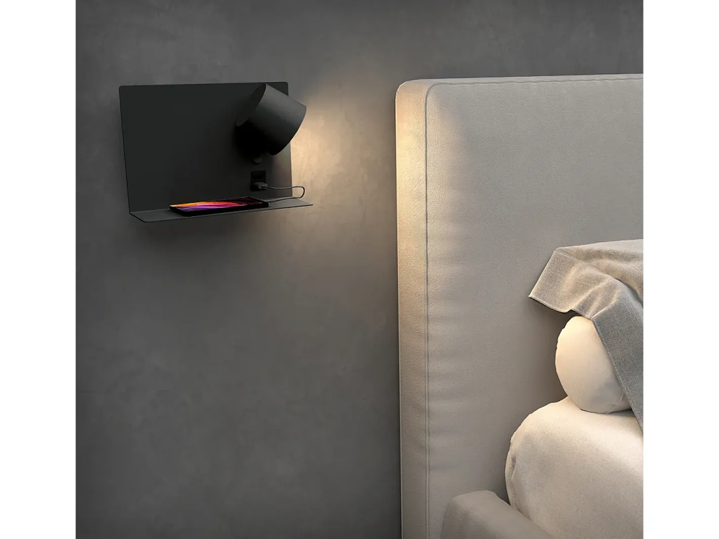 Aplique Para Pared-Aplique de pared SERENE estilo moderno - LED SMD 6W - 732lm Y 3K - IP20 - 350º - on&off y USB - RIGHT -acero y Negro