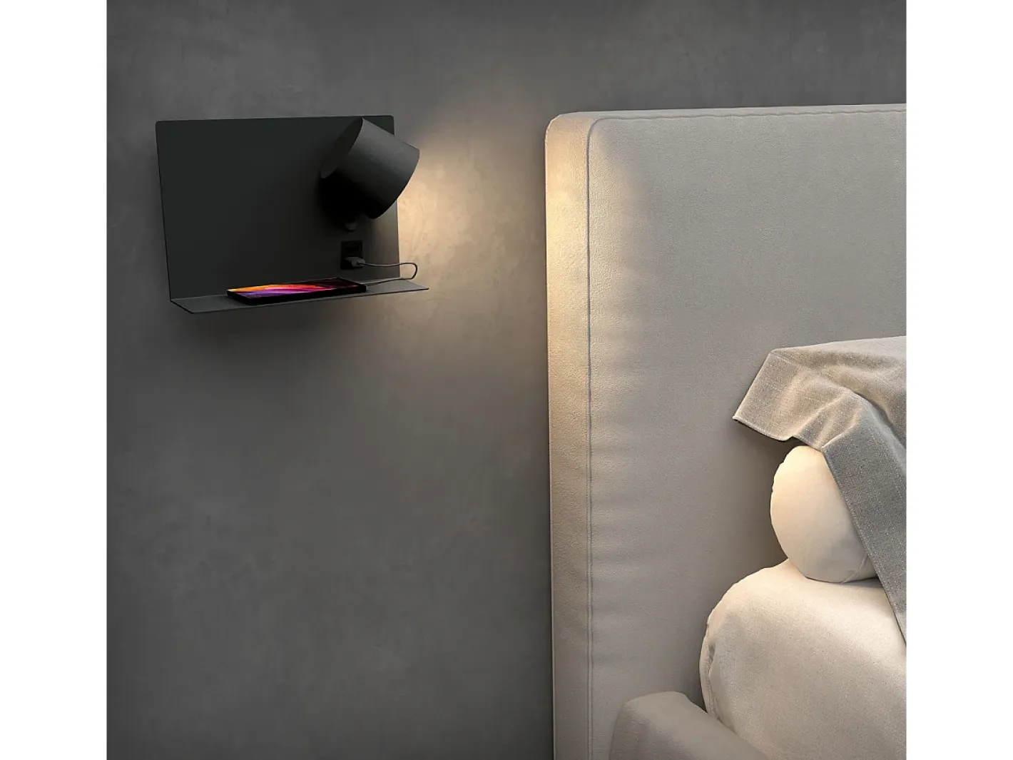 Aplique Para Pared-Aplique de pared SERENE estilo moderno - LED SMD 6W - 732lm Y 3K - IP20 - 350º - on&off y USB - LEFT -acero y Negro