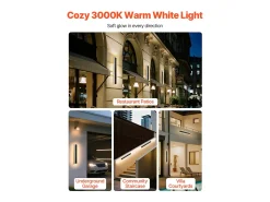 Iluminación Exterior-Aplique de Pared SucceBuy de Exterior, 6 W, Iluminación Exterior de Pared, Banda Luminosa Larga Moderna LED, 60 cm, Blanco Cálido 3000 K, Estanqueidad IP65 Negro