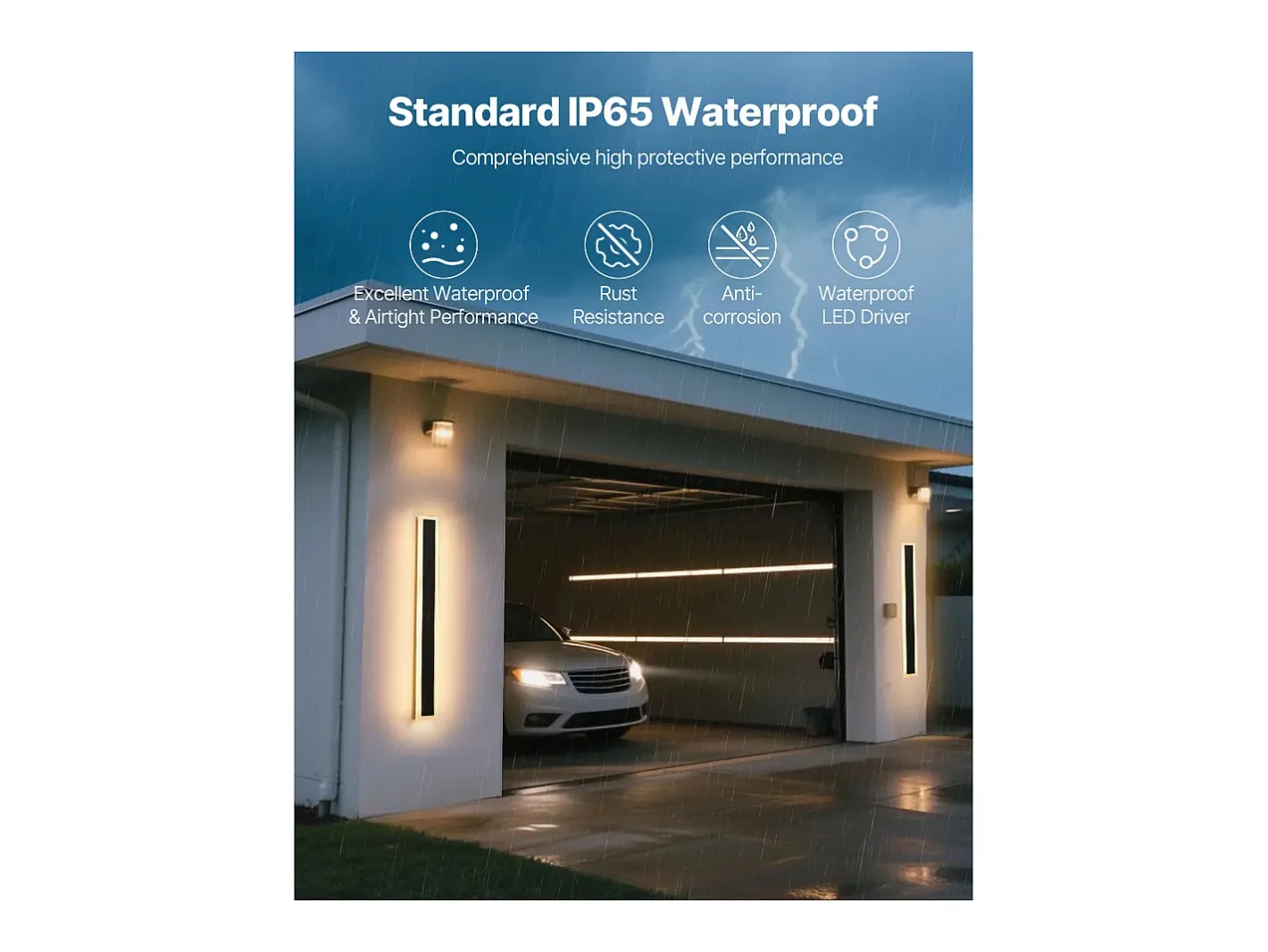 Iluminación Exterior-Aplique de Pared SucceBuy de Exterior, 8 W, Iluminación Exterior de Pared, Lote de 2, Apliques de Pared Modernos LED, 80 cm, Blanco Cálido 3000 K, Estanco IP65 Negro