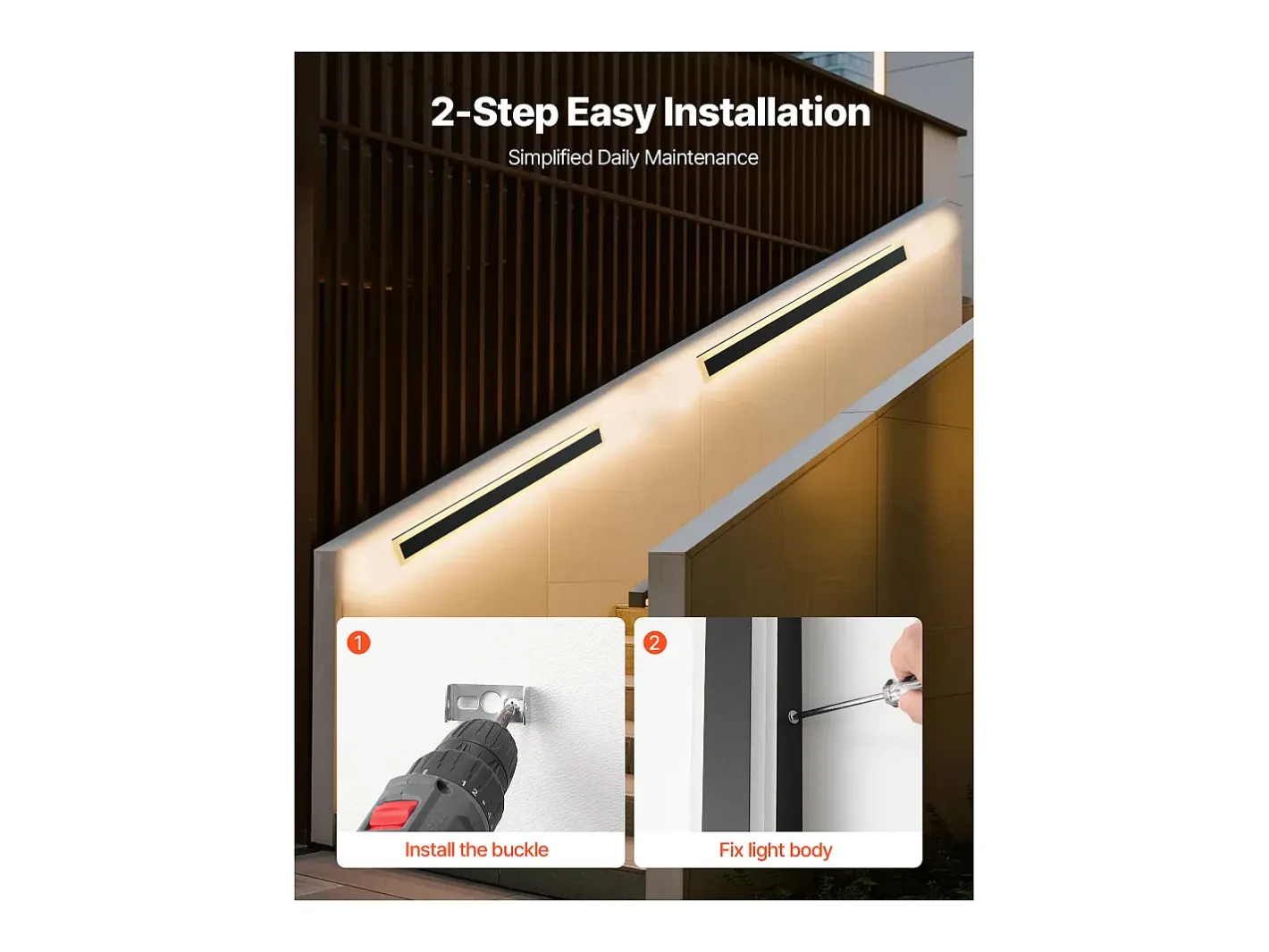 Iluminación Exterior-Aplique de Pared SucceBuy de Exterior, 8 W, Iluminación Exterior de Pared, Lote de 2, Apliques de Pared Modernos LED, 80 cm, Blanco Cálido 3000 K, Estanco IP65 Negro