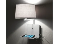 Aplique de pared USB en metal blanco y tela Hamie White Cobrizo Sale