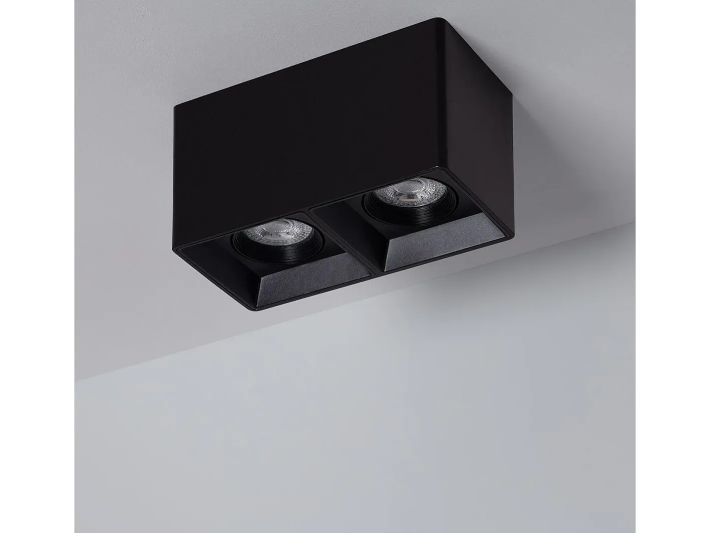 New Ledkia Aplique de Techo Cuadrado Doble con Bombilla GU10 Space 6000K Blanco Frío Negro