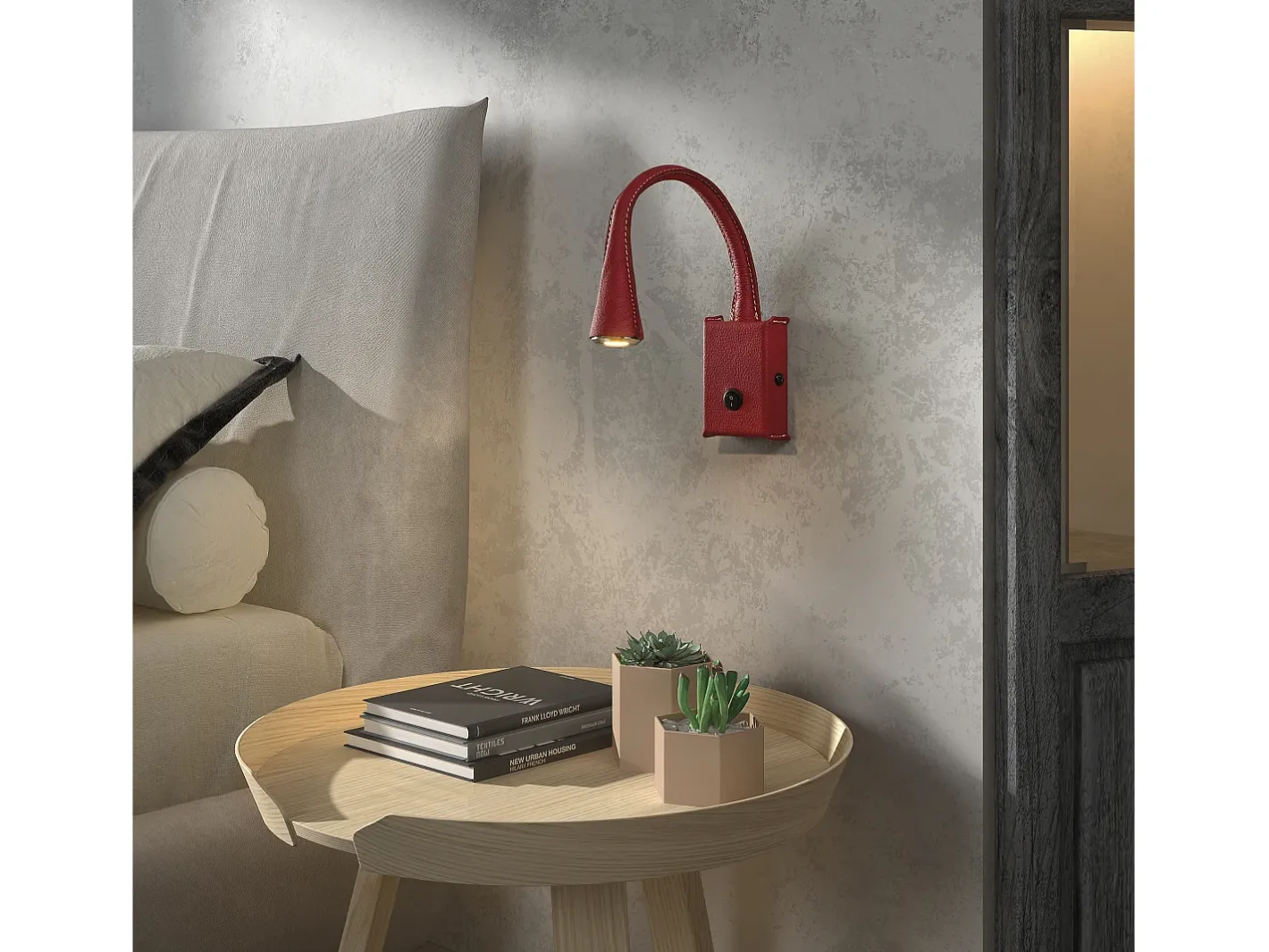 Aplique lector Skin estilo moderno - uso interior- acero y piel - LED SMD 2W- 3.000K- 180º grados- on/off- IP20 Rojo Discount
