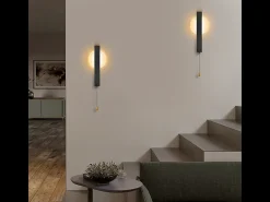 NETTLIFE Aplique Para Pared-Aplique LED de pared con interruptor - Lámpara de pasillo interior negra con interruptor de tirador, blanco cálido 3000 K, 6 W Negro