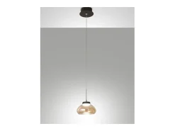 Lámpara Suspendida-Arabella - Lámpara colgante individual de Fabas Luce - LED de 8 W - Lámpara de techo de 14 cm de diámetro en color ámbar Naranja