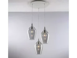 Clearance Ares Lámpara colgante de hierro con cristal pyrex 3 luces 141 Ø50 BL273-S3-GR Gris