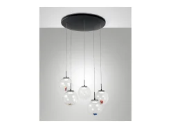 Ariel - Lámpara colgante circular de 5 luces con formas Fabas Luce - LED regulable de 35 W - Florón redondo de 50 cm de diámetro. Transparente Clearance