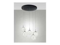 Ariel - Lámpara colgante circular Fabas Luce de 5 luces - LED regulable de 35 W - Florón redondo de 50 cm de diámetro. Transparente Clearance