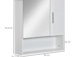 Clearance Kleankin Armario con espejo 54x15.2x55.3 cm Blanco
