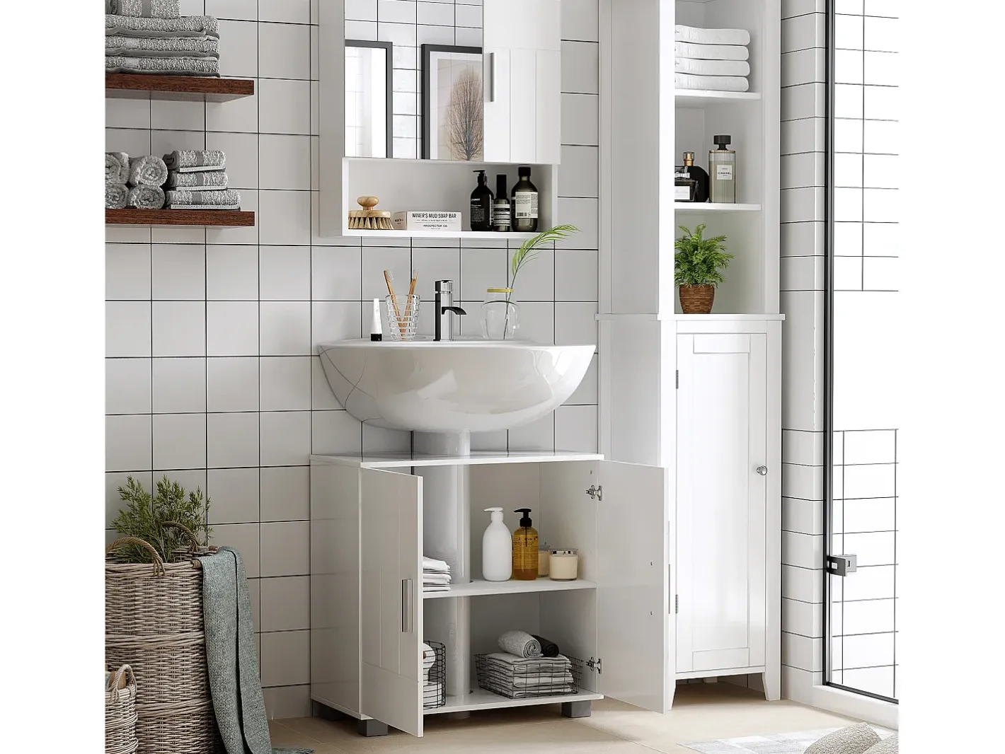Clearance Kleankin Armario con espejo 54x15.2x55.3 cm Blanco