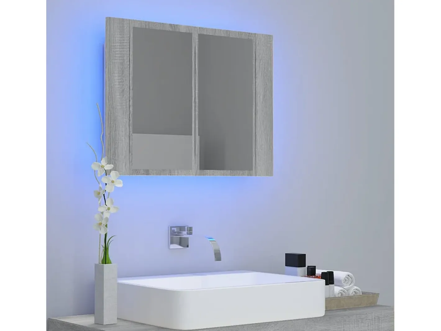 Armario con espejo y LED madera contrachapada 60x12x45 cm ES802267 Gris Online