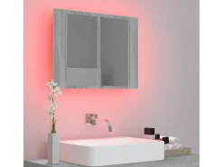 Armario con espejo y LED madera contrachapada 60x12x45 cm ES802267 Gris Online
