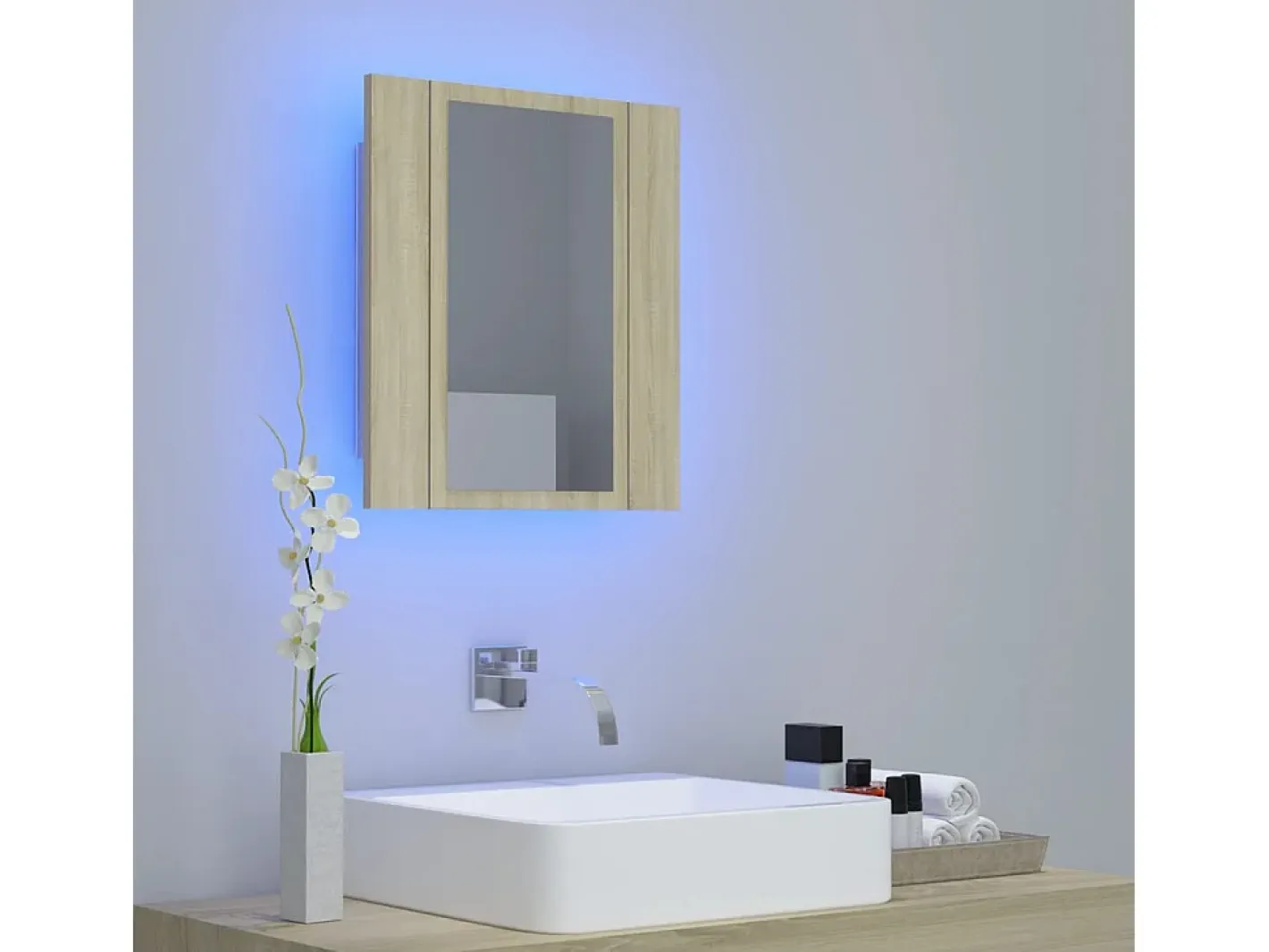 Discount Armario espejo de baño LED acrílico roble Sonoma 40x12x45 cm ES578840 Marru00f3n