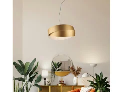 Astro - Lámpara colgante blanca con decoración y oro antiguo, cable de acero ajustable, 2 luces Ø46 cm Dorado New