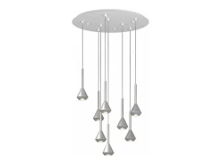 Aygo Sospensione 8 Luci Tonda Alluminio Con Cavo Cm.250 E Rosone Bianco Blanco Outlet