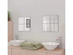 Espejo-Azulejos de espejo sin marco 8 piezas 20,5 cm Plateado