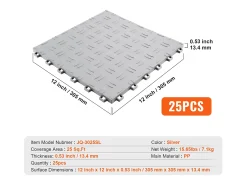 Outlet Azulejos Entrelazados para Garaje, SucceBuy Azulejos Entrelazados para Garaje Paquete de 25, 30.5 x 30.5 cm, s Plateado