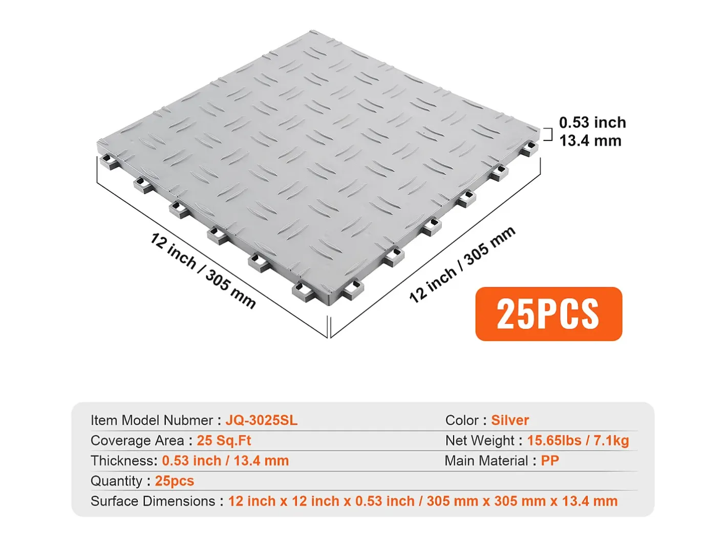 Outlet Azulejos Entrelazados para Garaje, SucceBuy Azulejos Entrelazados para Garaje Paquete de 25, 30.5 x 30.5 cm, s Plateado