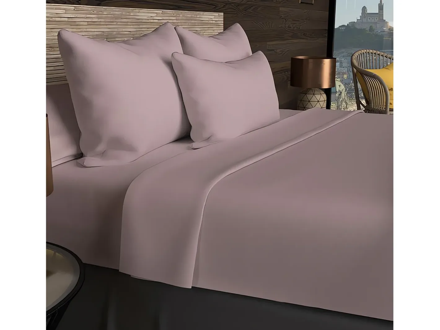 Soleil d'ocre Ropa De Cama-Bajera ajustable de algodón 57 hilos 90x190 cm LISO viejo Rosa