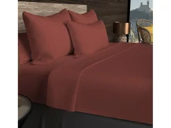 Soleil d'ocre Ropa De Cama-Bajera ajustable de algodón 57 hilos 90x190 cm LISO Ladrillo Rojo