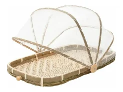 Aubry Gaspard Bandeja de bambú con campana de malla sintética Longitud 45cm Color natural claro Outlet