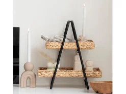 Hot House Nordic Bandeja de jacinto de agua y metal en y madera 42 x 23 x 43.5 cm Negro