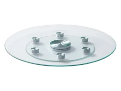 Presentación Y Servicio-Bandeja Giratoria Redonda SucceBuy para Mesa, 61 cm, Bandeja de Servicio Giratoria 360°, Centro de Mesa de Comedor de Vidrio Templado con 6 Ruedas, para Banquetes Transparente