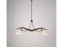 Clearance Bilbao - Lámpara de hierro lacado en negro con decoración. Efecto óxido y difusores de cristal d. 30 blanco y ámbar 2 luces L. 89 X 30 Marru00f3n chocolate