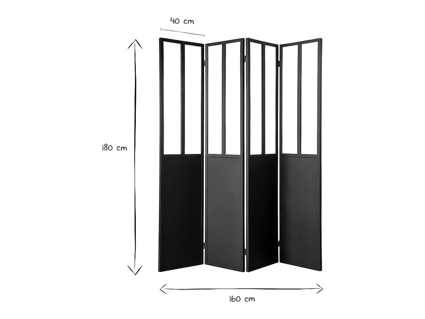 Miliboo Biombo-Biombo 4 paneles en metal y cristal RACK Negro