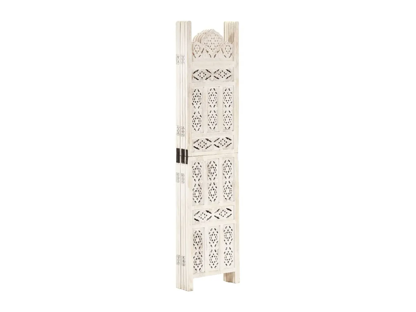Biombo 5 paneles tallado a mano madera mango 200x165 cm ES675827 Blanco Clearance