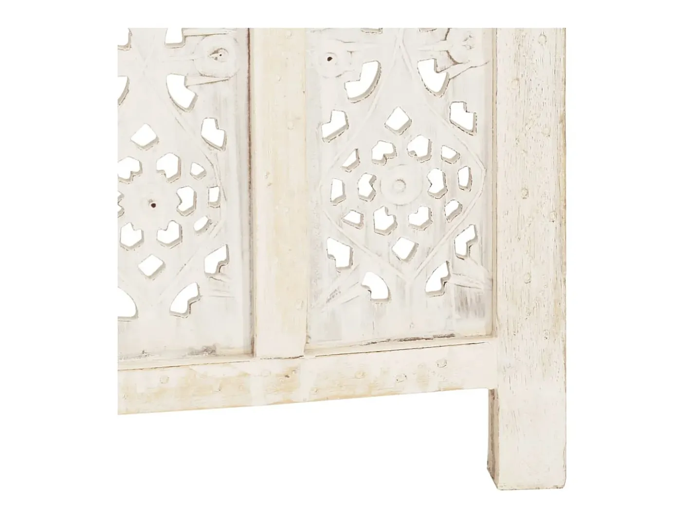 Biombo 5 paneles tallado a mano madera mango 200x165 cm ES675827 Blanco Clearance