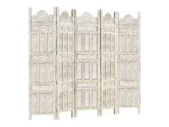 vidaxl Biombo 5 paneles tallado a mano madera mango 200x165 cm Blanco New