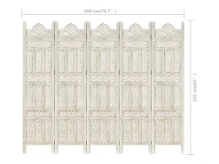 vidaxl Biombo 5 paneles tallado a mano madera mango 200x165 cm Blanco New