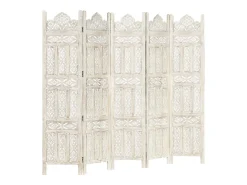 vidaxl Biombo 5 paneles tallado a mano madera mango 200x165 cm Blanco New