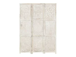 Hot vidaxl Biombo 3 paneles tallado a mano madera mango 120x165 cm Blanco