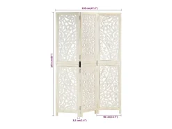 Hot vidaxl Biombo 3 paneles tallado a mano madera mango 120x165 cm Blanco
