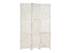 Hot vidaxl Biombo 3 paneles tallado a mano madera mango 120x165 cm Blanco