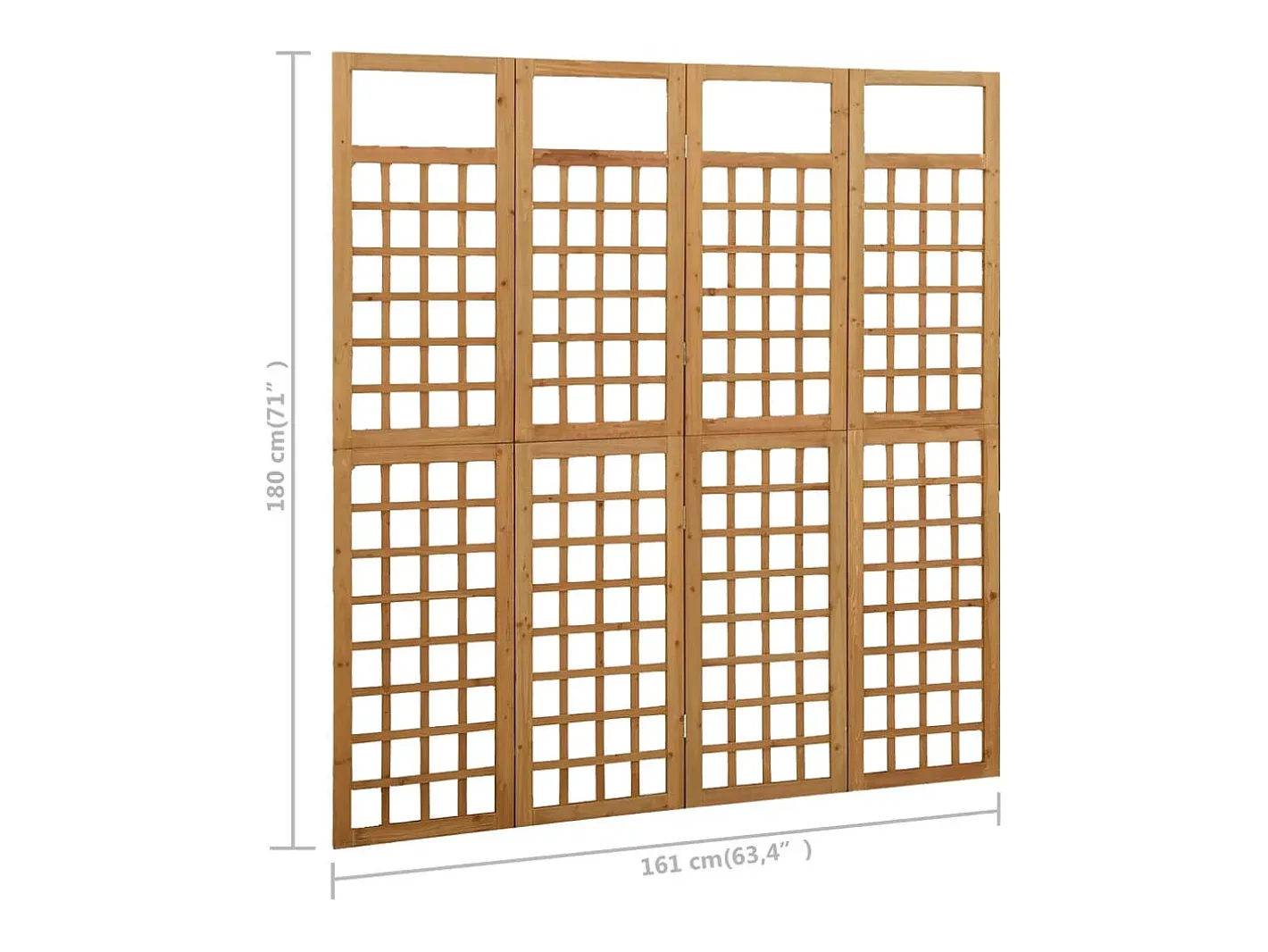 Biombo de 4 paneles de madera maciza de pino, 161 x 180 cm Marru00f3n